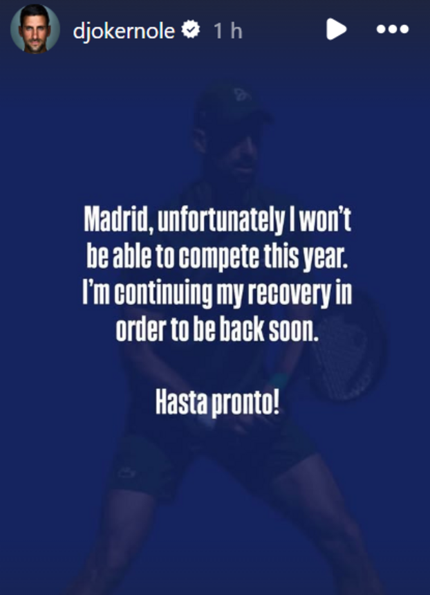 Masters 1000 de Madrid: nuevamente obligado a retirarse, Novak Djokovic