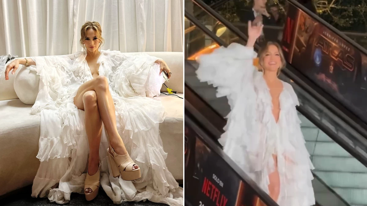 Jennifer Lopez, déesse espiègle : la robe froncée est une vision céleste