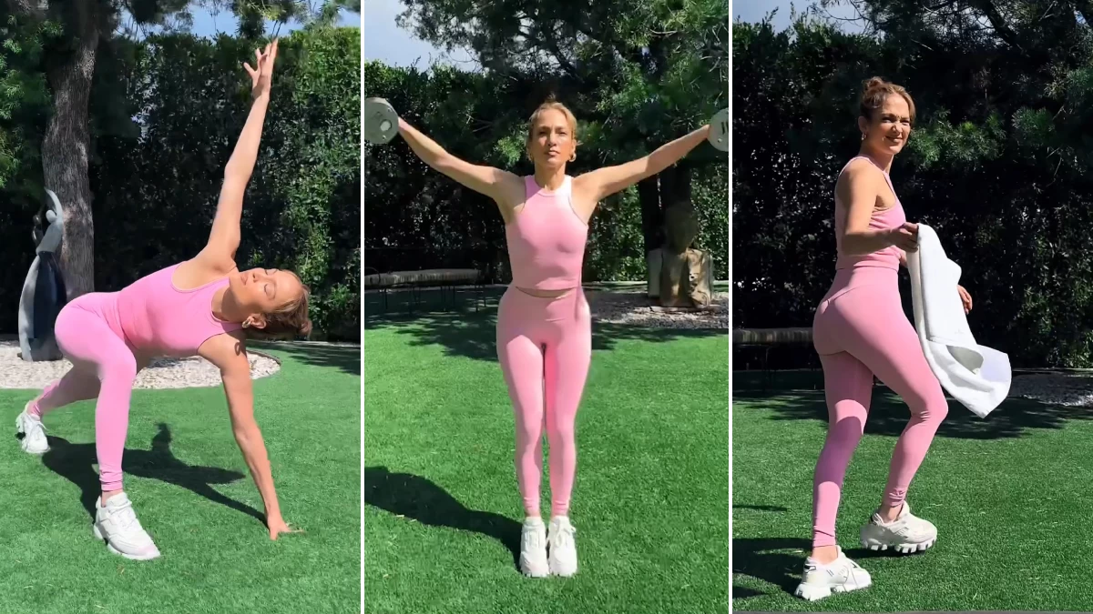 Jennifer Lopez, survêtement rose et grande envie de transpirer : l'entraînement en extérieur porte ses fruits