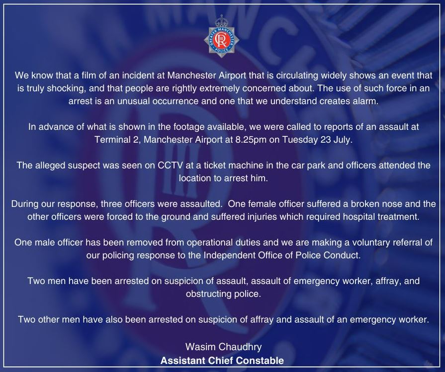 Une déclaration de la police du Grand Manchester la semaine dernière