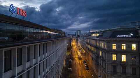 Le siège des banques suisses Credit Suisse et UBS à Zurich