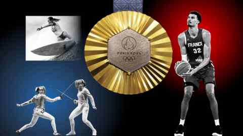 Un montage d'athlètes français et d'une médaille d'or olympique