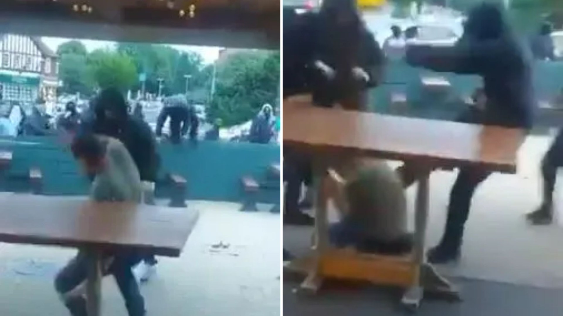 Des images choquantes montrent un gang agitant des drapeaux palestiniens prenant d’assaut un pub avant de jeter un homme au sol et de lui donner un coup de pied à la tête