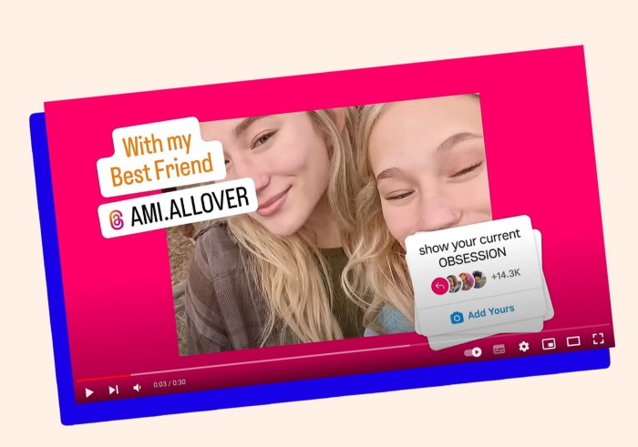 Captures d'écran prises à partir de la chaîne YouTube d'Instagram montrant un exemple d'une de leurs publicités