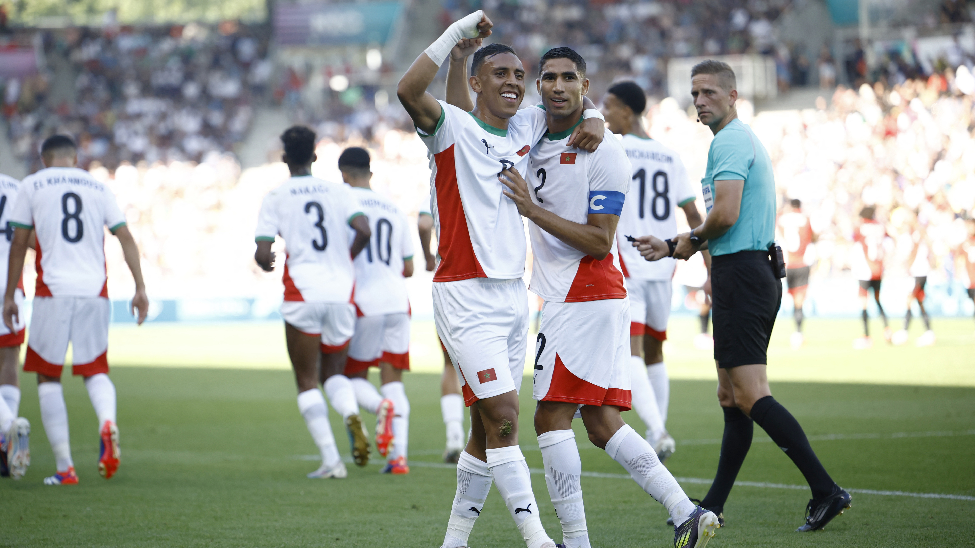 Les joueurs marocains célèbrent un but