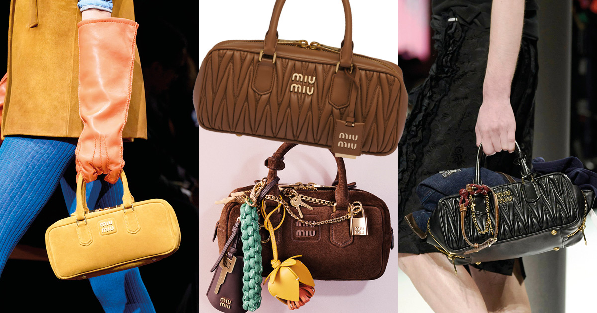 Le sac Miu Miu Arcadie est le It Bag du moment.  En cuir lisse ou nappa matelassé, il s’enrichit de charms et pendentifs qui le rendent unique