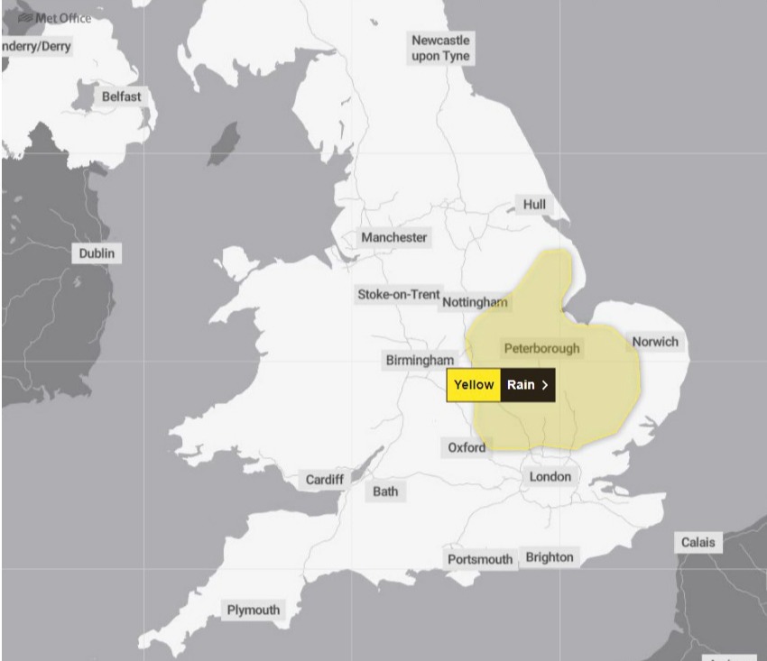 Un nouvel avertissement de pluie du Met Office est en vigueur aujourd'hui