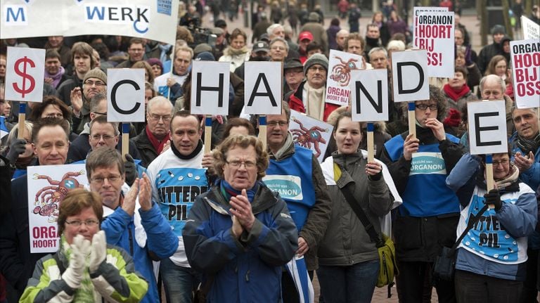 Des employés en colère d'Organon/MSD protestent contre le cours des événements. (Photo : ANP)