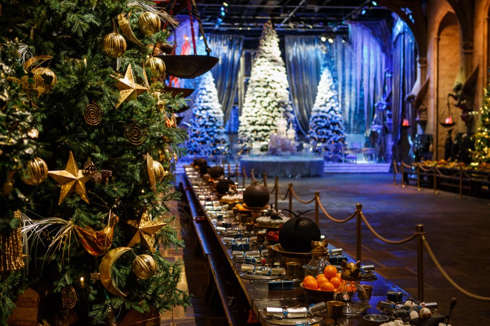 Les décors emblématiques d'Harry Potter sont habillés pour les fêtes de fin d'année dans une couverture de neige cinématographique lors du Warner Bros. Studio Tour London