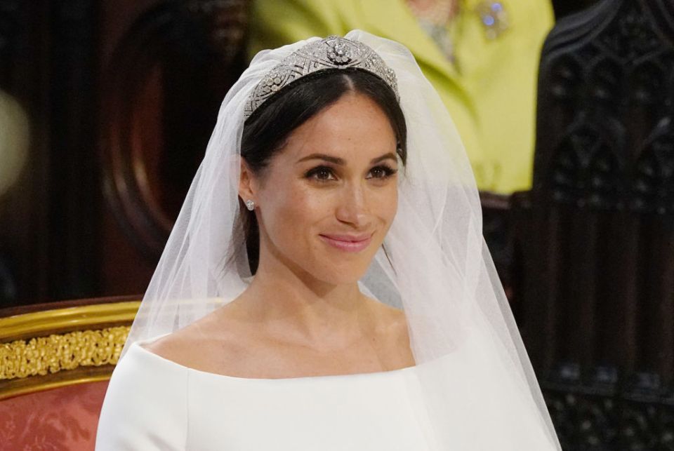 Meghan Markle photographiée le jour de son mariage portant le diadème de la reine Mary