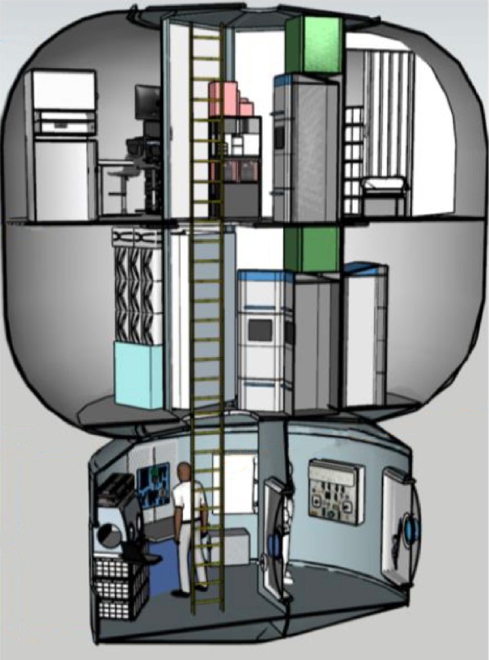 La structure de trois étages devrait avoir une base en aluminium et deux ponts supérieurs à l'intérieur d'une zone gonflable.