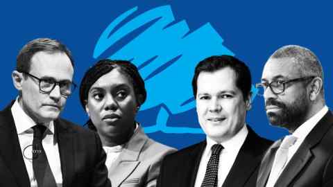 Image de montage de Tom Tugendhat, Kemi Badenoch, Robert Jenrick et James Cleverly