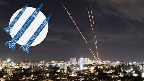 Le système antimissile israélien Iron Dome intercepte des roquettes, vu d'Ashkelon, Israël, le 1er octobre 2024.