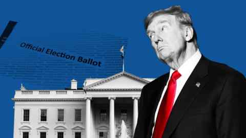 Un montage de Donald Trump avec la Maison Blanche et les mots Official Election Ballot en arrière-plan