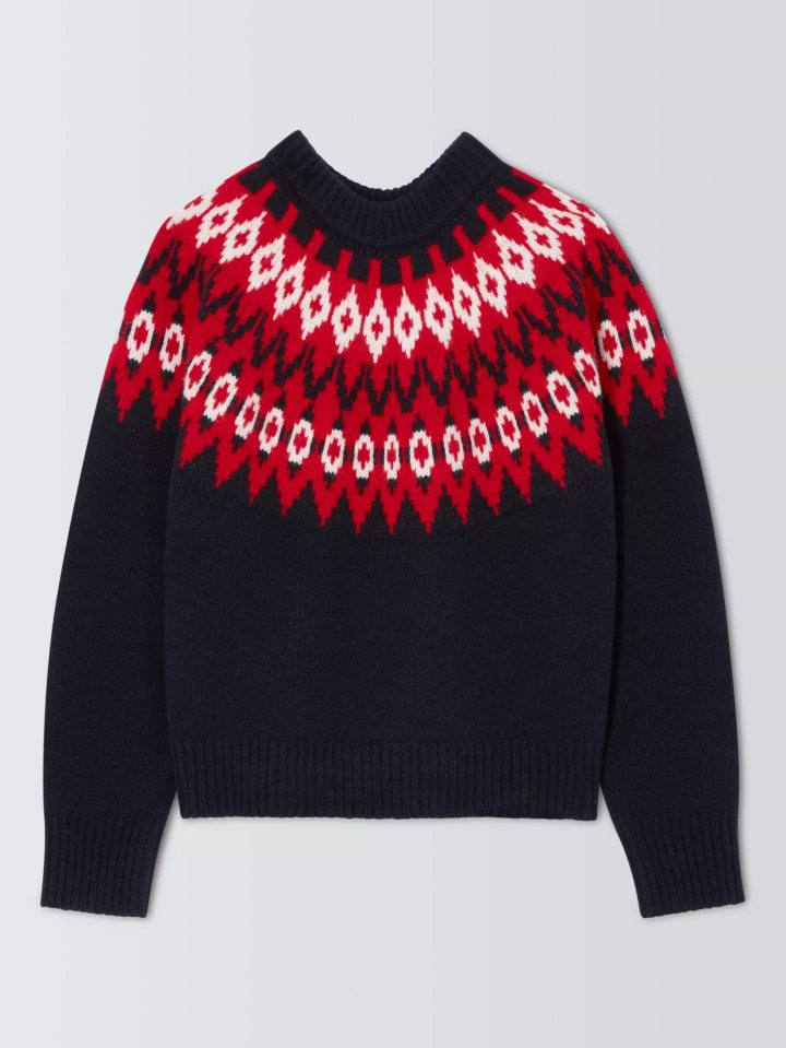 John Lewis vend également le pull en bleu marine et rouge