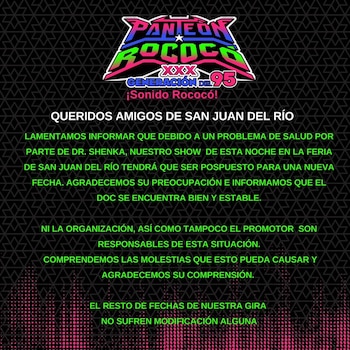 Panteón Rococó annonce la suspension de son concert