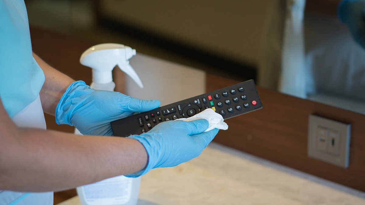 remote control in hotel room
