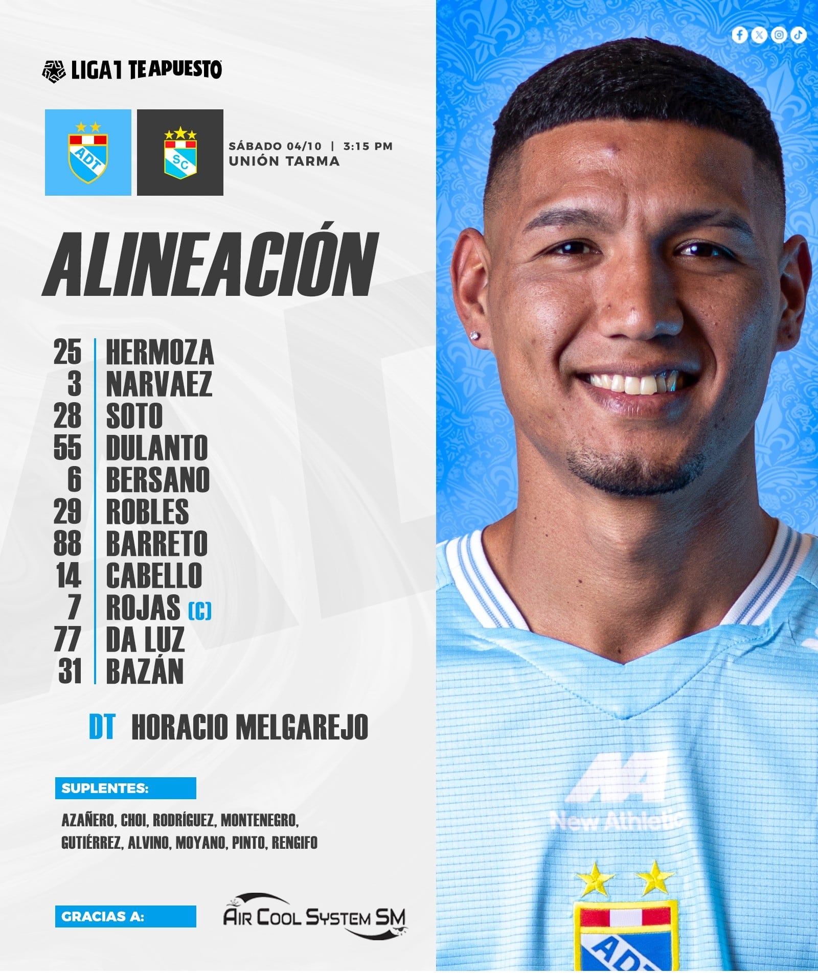 Alineación confirmada de ADT para enfrentar a Sporting Cristal.
