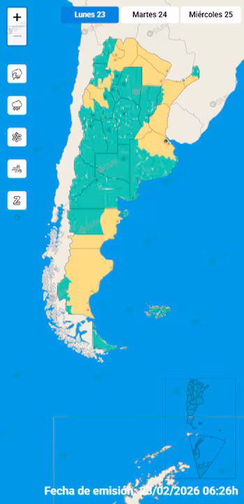 Un mapa meteorológico de Argentina