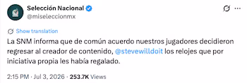 La cuenta oficial de la selección informó la decisión. @miselecciónmx