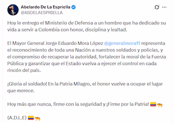 Le général (r) Jorge Eduardo Mora sera le premier ministre de la Défense d’Abelardo de la Espriella.