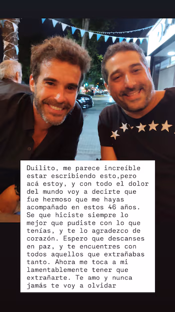 Nicolás Cabré a confirmé le décès de Duilio, son frère, à 47 ans : “Je ne t’oublierai jamais”