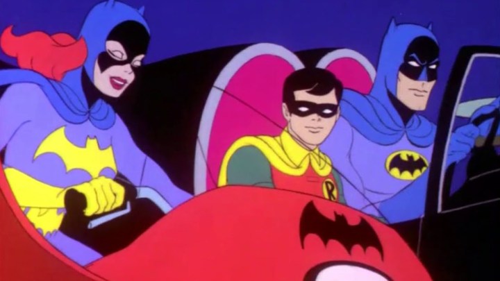 Batman'in Yeni Maceraları'nda Batgirl, Robin ve Batman.