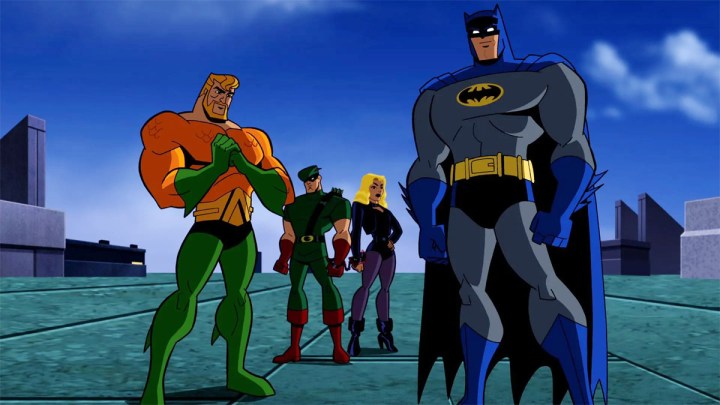 Batman: Cesur ve Cesur'da Aquaman, Green Arrow, Black Canary ve Batman.