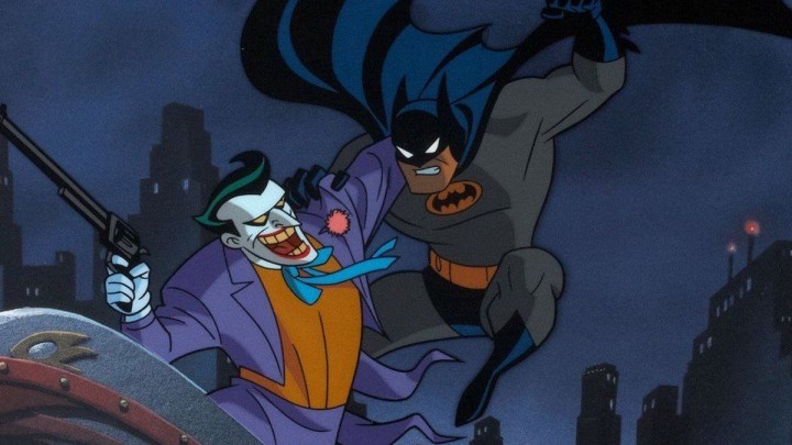 Batman vs.  Batman: The Animated Series'in tanıtım görselinde Joker.