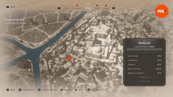 Haritadaki turuncu işaret, altı AC Mirage Kayıp Kitaptan ilkinin Bağdat'ta nerede bulunduğunu gösteriyor.
