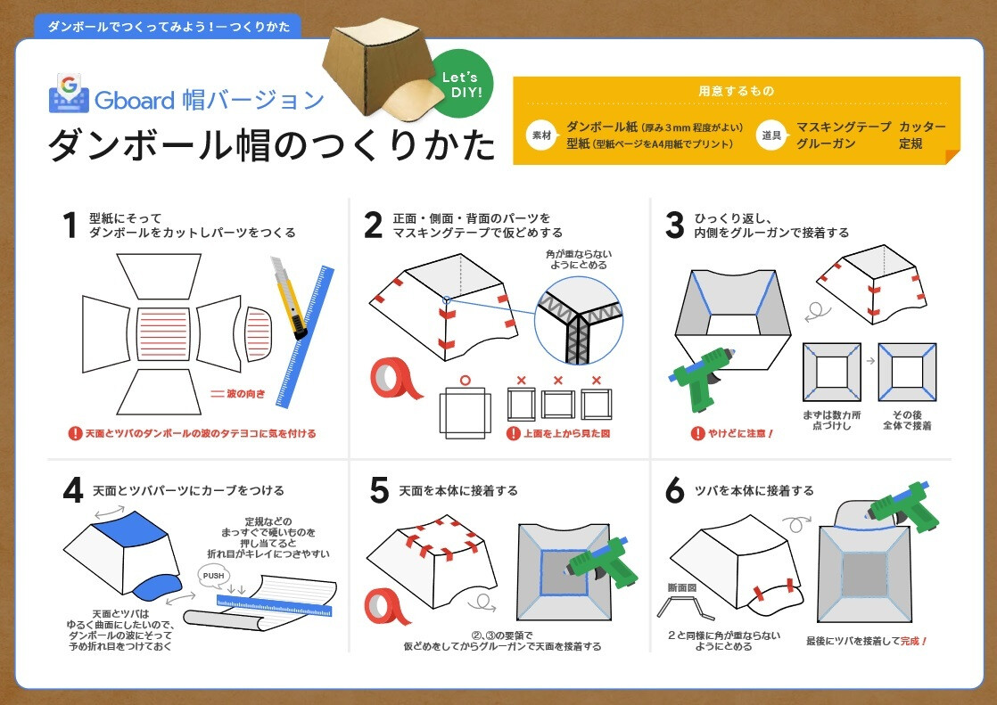 Kartondan kapak oluşturmak için bu talimatları (Japoncadır) izleyin - Google Japonya, takabileceğiniz ve yazabileceğiniz QWERTY klavye kapağını oluşturur