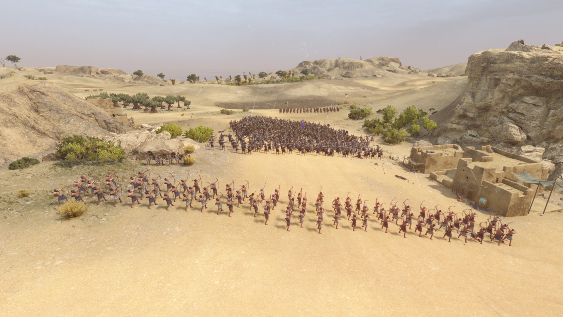 Total War Firavun incelemesi: bir yerleşim yerini savunan okçular.