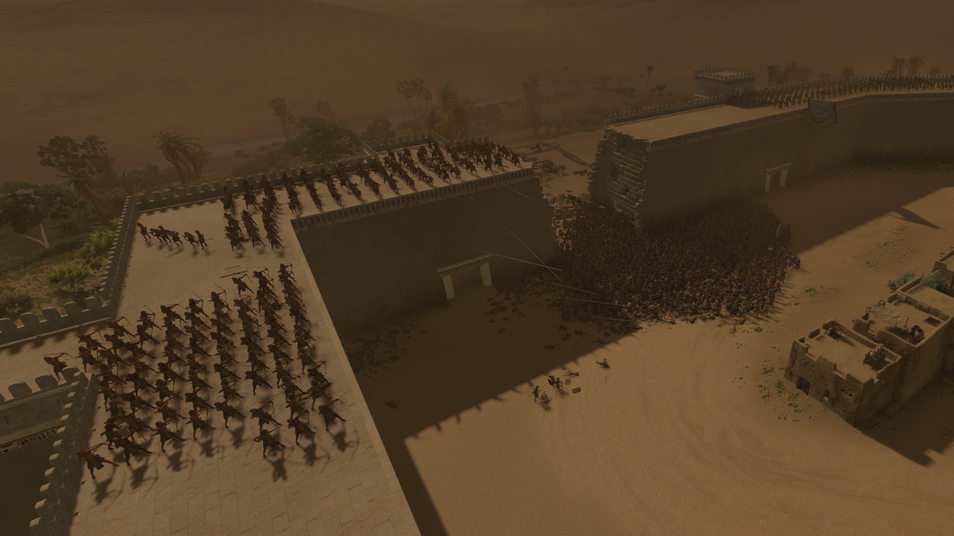 Total War Firavun incelemesi: kum fırtınası sırasındaki kuşatma.