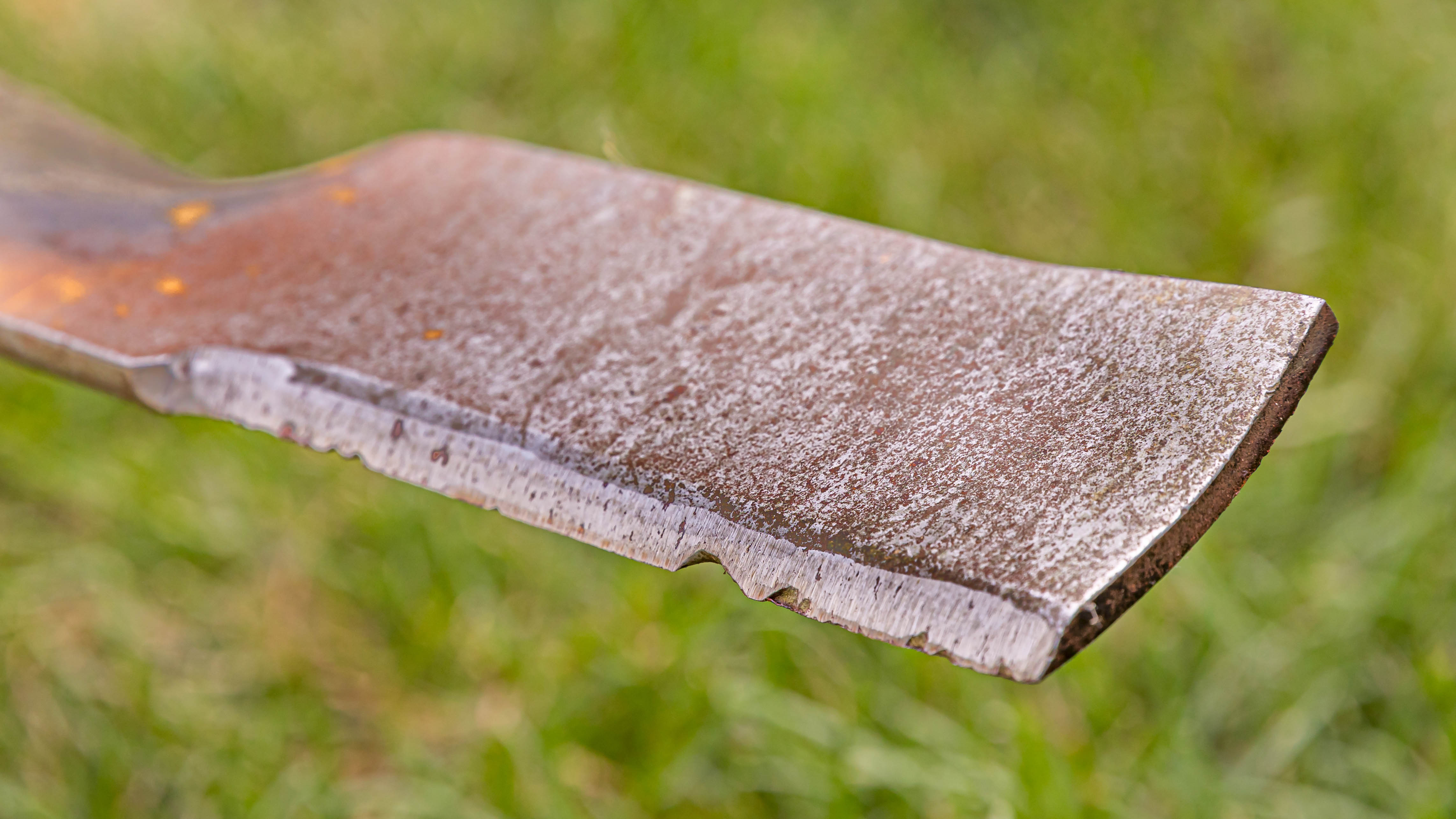 Hasarlı bir çim biçme makinesi bıçağı