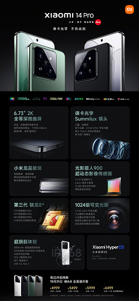 Snapdragon 8 Gen 3 ve HyperOS'a sahip ilk amiral gemileri Çin'de satışa çıktı.  Xiaomi 14 Pro – 685 Dolardan, Xiaomi 14 – 545 Dolardan