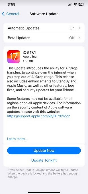 Apple, iOS 17.1 ve iPadOS 17.1'i yayınladı - Apple, AirDrop ve StandBy iyileştirmeleri ve görüntü tutulması düzeltmesi içeren iOS 17.1'i yayınladı