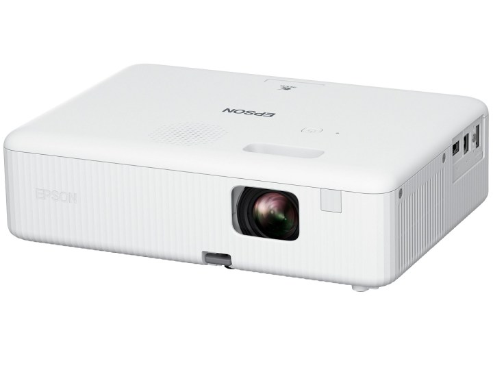 Beyaz arka planda Epson EpiqVision Flex taşınabilir projektör.