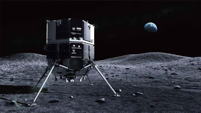 Ay yüzeyindeki Apex 1.0 Ay iniş aracının bir çizimi.