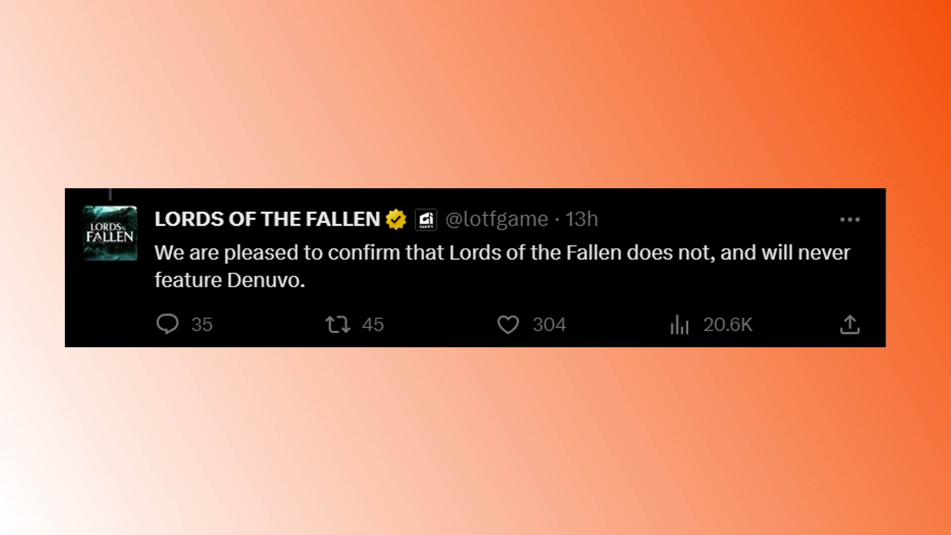 Lords of the Fallen Denuvo: RPG oyun geliştiricisi Hexworks'ten Lords of the Fallen'daki Denuvo ile ilgili bir tweet