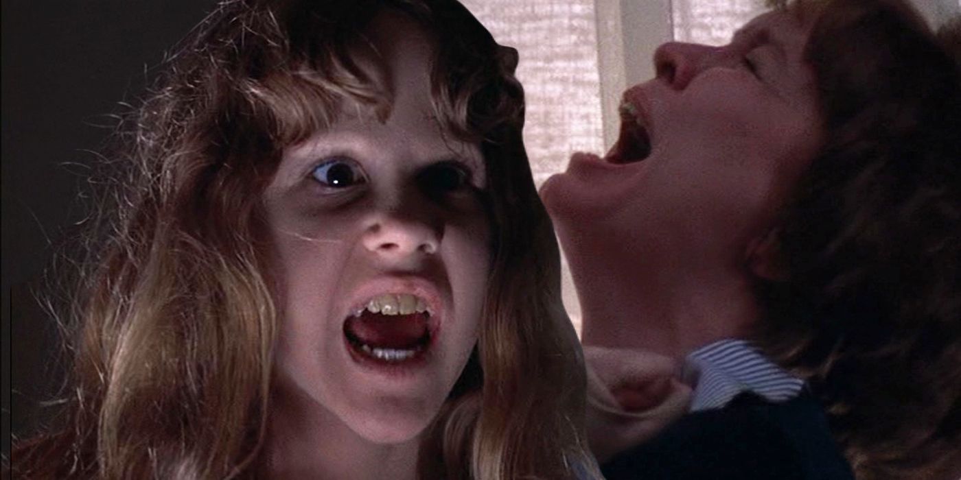 Exorcist'te Linda Blair, Ele Geçirilmiş Regan rolünde ve Ellen Burstyn, Çığlık atan Chris MacNeil rolünde
