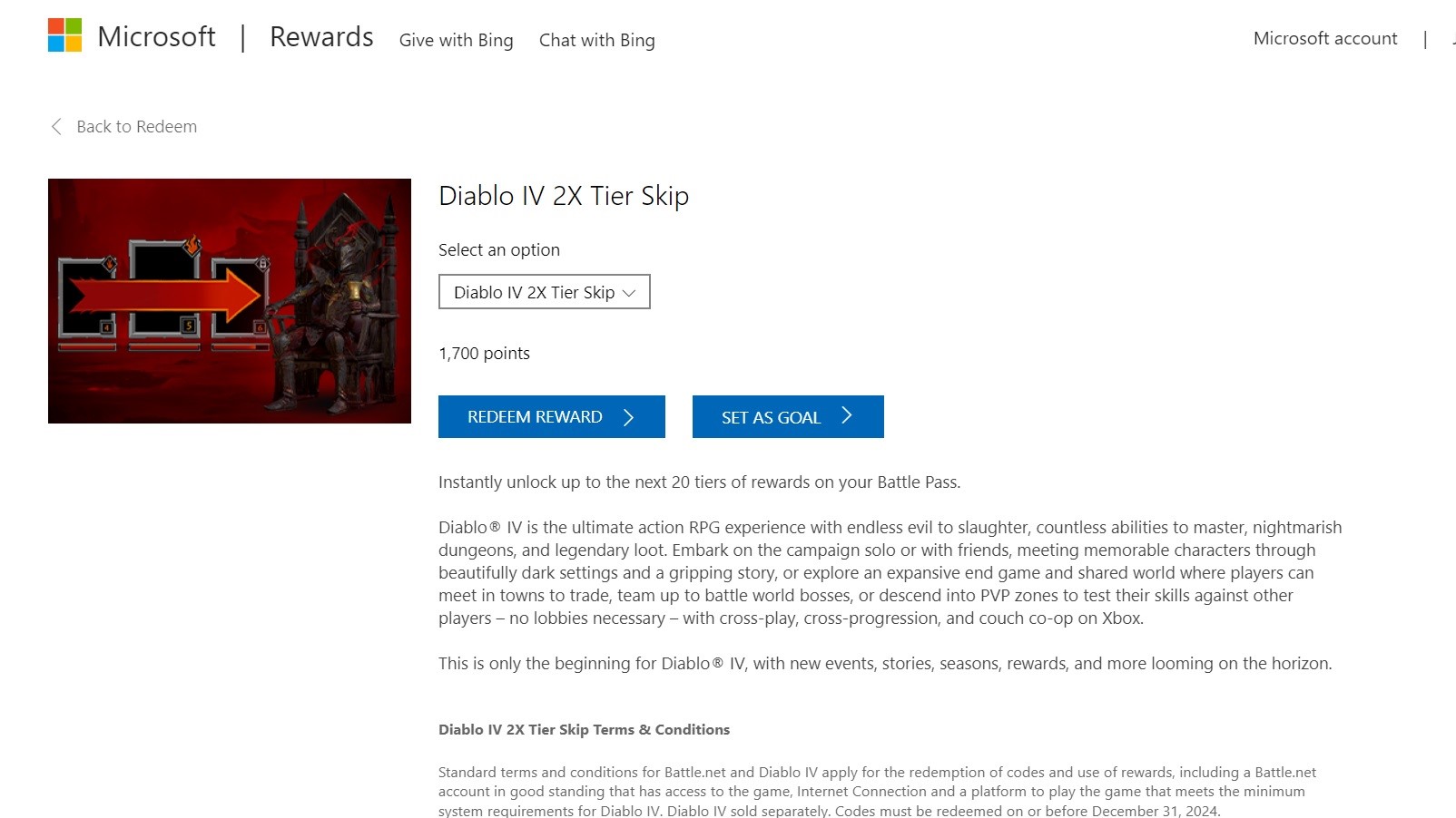 Microsoft Rewards'da Diablo 4 ödülleri