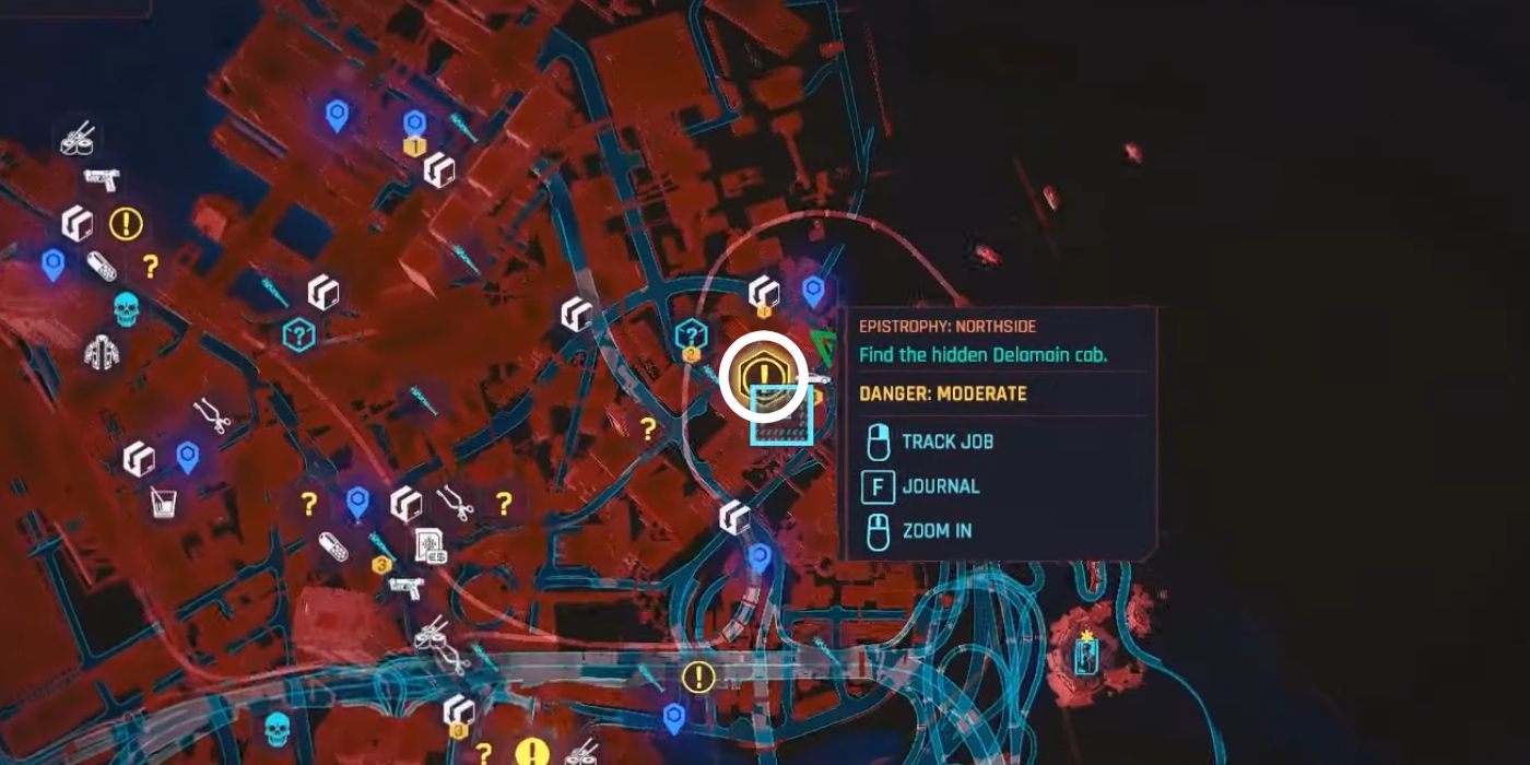 Cyberpunk 2077'nin Northside haritasındaki Delamain Taksi Konumunun görüntüsü