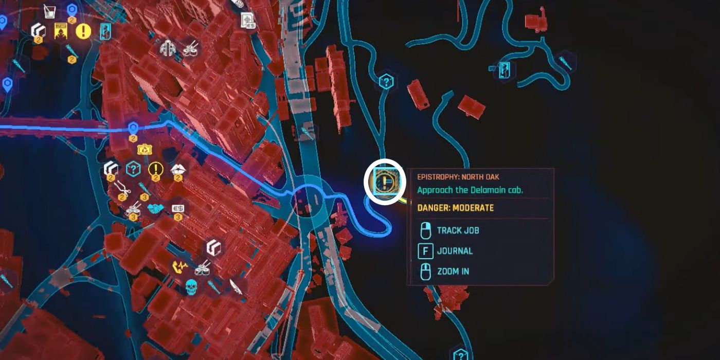 Cyberpunk 2077'nin North Oak haritasındaki Delamain Taksi Konumunun görüntüsü