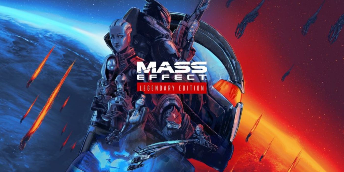 Mass Effect Legendary Edition için ana oyuncu kadrosunun bir kolajını içeren tanıtım görseli.