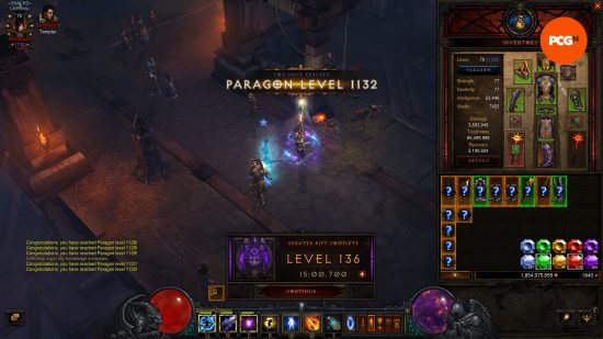Diablo 4 oyuncuları sadece maksimum seviyeye ulaşmak istiyor - Diablo 3 sihirbazının Paragon seviyesi 1132'ye ulaştığını gösteren ekran görüntüsü.