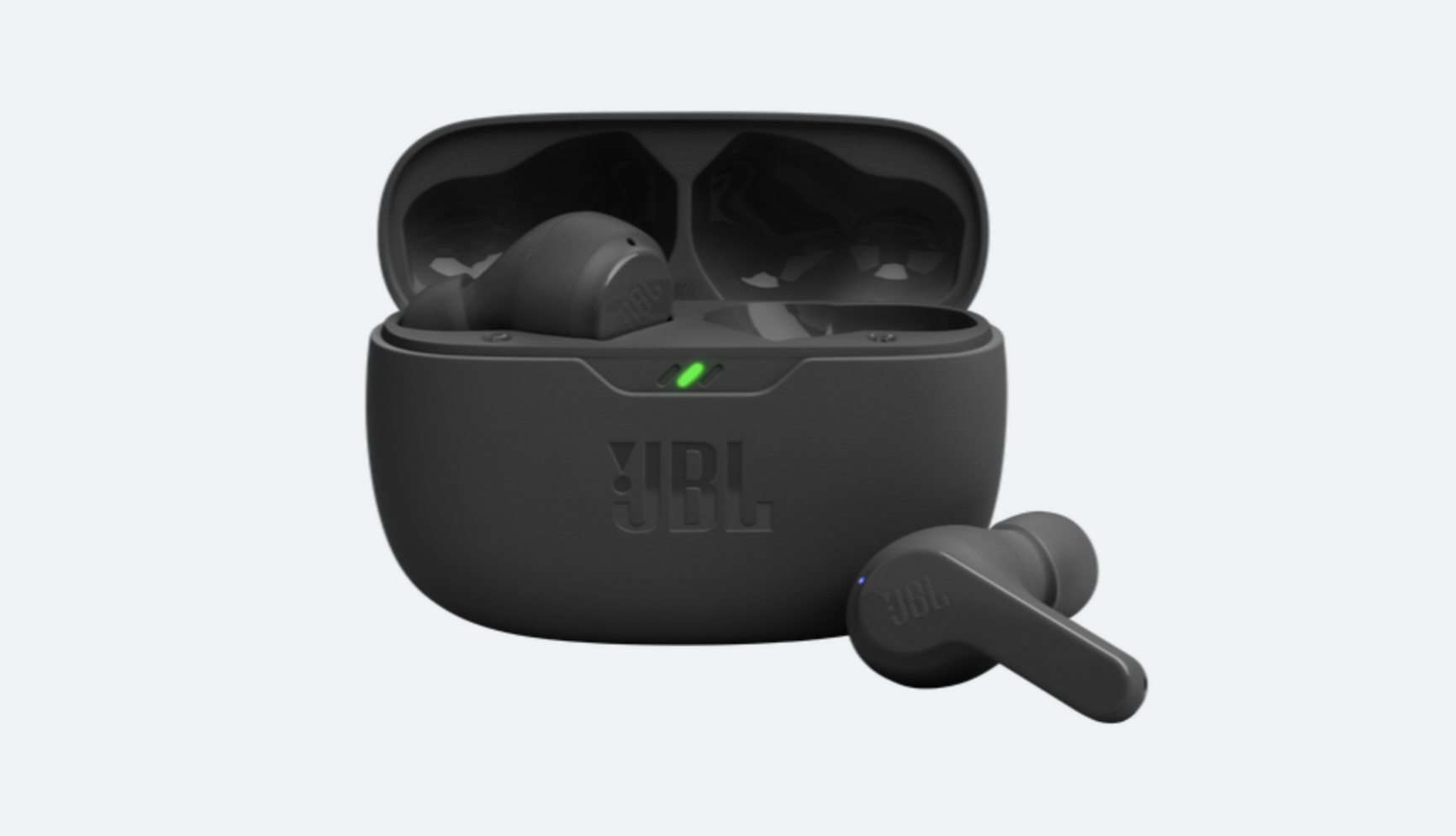 Siyah JBL Vibe Beam kulaklıkların resmi