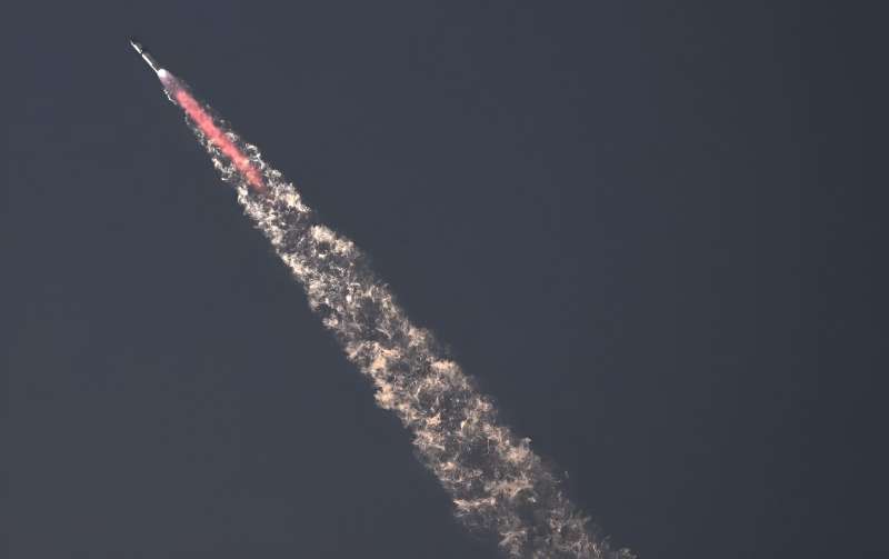 SpaceX'in Starship roketi, patlamadan kısa bir süre önce, 18 Kasım 2023'te Boca Chica, Teksas'taki Starbase'den ikinci test uçuşunda fırlatıldı.