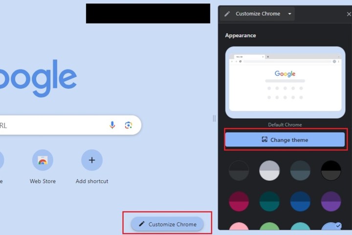 Chrome'u Özelleştir'i ve ardından Temayı Değiştir düğmesini seçme.