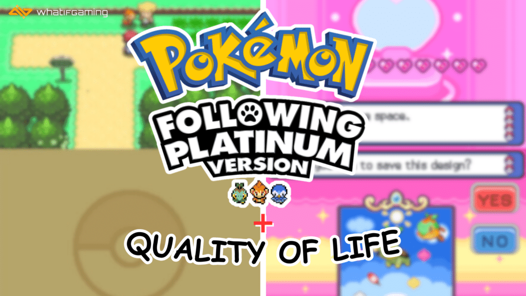 Pokemon Platinum ROM hack'leri, Pokemon Follow Platinum + QoL için kolajlanmış görüntüler.