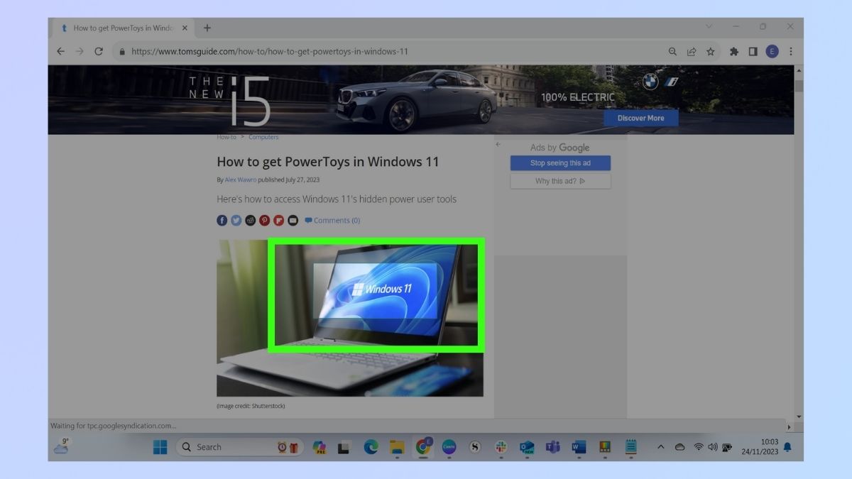 Windows 11 PowerToys Metin Çıkarıcı'nın nasıl kullanılacağını gösteren ekran görüntüsü - Parçacığı seçin